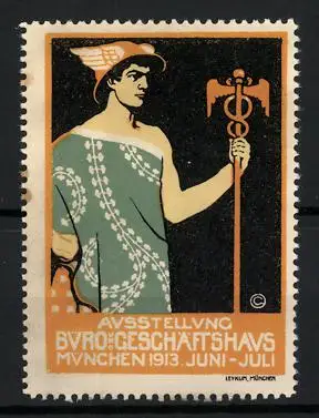 Reklamemarke München, Ausstellung Büro-Geschäftshaus 1913, Merkur mit Stab