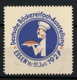 Reklamemarke Essen, Deutsche Bäckereifach-Ausstellung 1927, Bäcker mit Brot