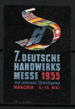 Reklamemarke München, 7. Deutsche Handwerksmesse 1955, Band mit Fahnen