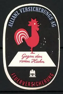 Reklamemarke Allianz Versicherungs-AG, Feuerversicherung, Roter Hahn