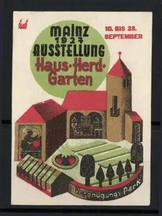 Reklamemarke Mainz, Ausstellung Haus-Herd-Garten 1927, Vergnügungspark