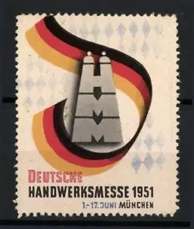Reklamemarke München, Deutsche Handwerksmesse 1951, Türme und Flagge