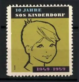 Reklamemarke 10 Jahre SOS Kinderdorf 1959, Kinderporträt