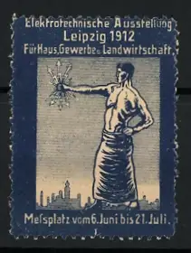 Reklamemarke Leipzig, Elektrotechnische Ausstellung 1912, Figur mit Blitzen