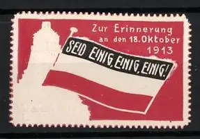 Reklamemarke Leipzig, Erinnerung an den 18. Oktober 1913, Völkerschlachtdenkmal mit Reichsfahne