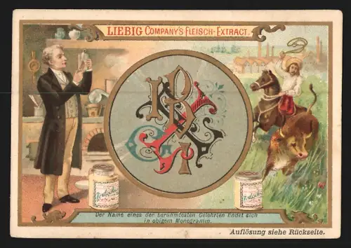 Sammelbild Liebig, Gelehrter mit Monogramm