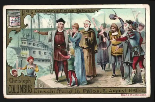 Sammelbild Liebig, Einschiffung von Columbus 1492