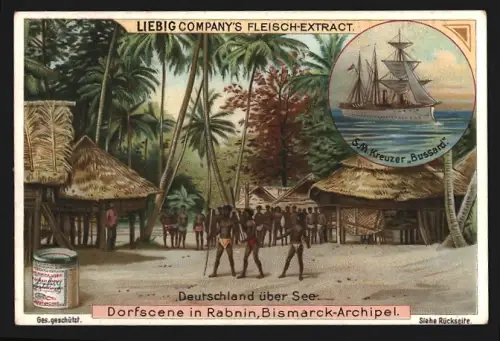 Sammelbild Liebig, Dorfscene in Rabnin, Bismarck-Archipel