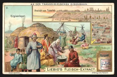 Sammelbild Liebig, Transsibirische Eisenbahn, Kirgisenlager, Tobolsk