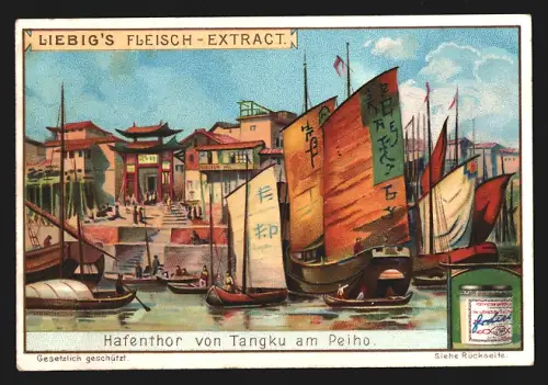 Sammelbild Liebig, Hafentor von Tangku am Peiho