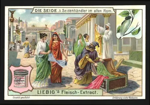 Sammelbild Liebig, Seide, Seidenhändler im alten Rom