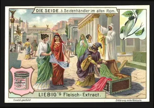 Sammelbild Liebig, Seide, Seidenhändler im alten Rom