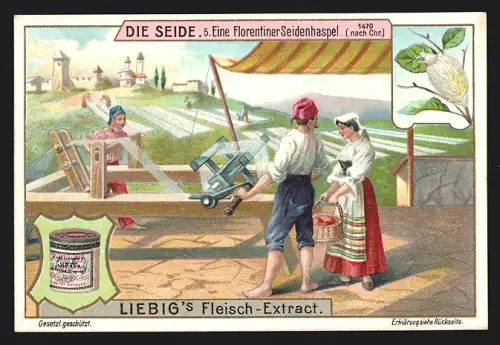 Sammelbild Liebig, Seide, Eine Florentiner Seidenhaspel, 1470 n. Chr.