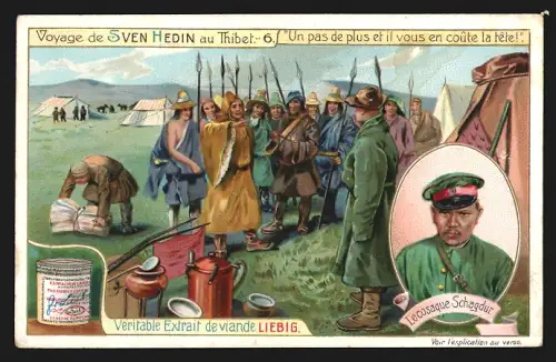 Sammelbild Liebig, Voyage de Sven Hedin au Thibet, Lecosaque Schagdur
