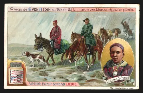 Sammelbild Liebig, Voyage de Sven Hedin au Thibet, En marche vers Lhassa