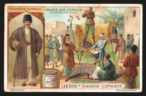 Sammelbild Liebig, Persien, Persischer Kaufmann, Volksbelustigung