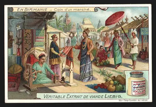 Sammelbild Liebig, En Birmanie, Coin d`un marché