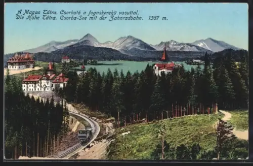 AK Magas Tátra / Hohe Tátra, Zahnradbahn am Csorba-See, Csorbató a fogaskerekü vasuttal, Bergbahn