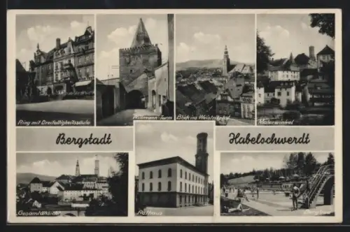 AK Habelschwerdt, Willmann-Turm, Malerwinkel und Ring mit Dreifaltigkeitssäule