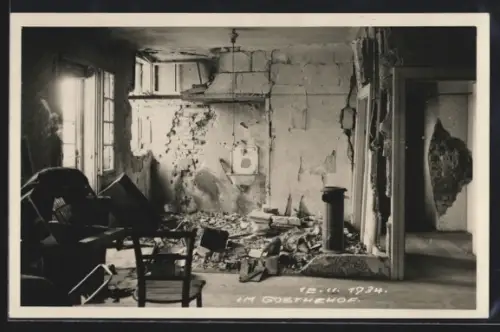 AK Wien, Zerstörungen im Goethehof 12.11. 1934