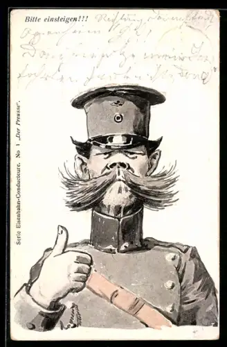 AK Karikatur preuss. Schaffner