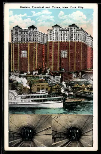 AK New York City, Hudson Terminal and Tubes, U-Bahn, Dampfer
