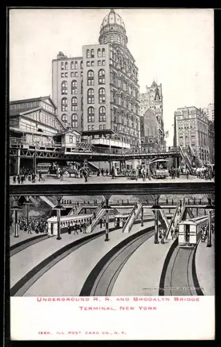 AK New York, Underground R.R. and Brooklyn Bridge Terminal, U-Bahn, Strassenbahn