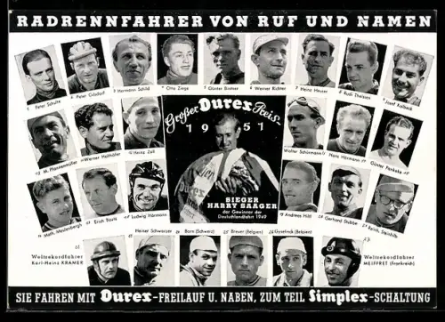 AK Radrennen Grosser Durex Preis 1951, Radsportler Peter Schulte, Harry Saager und Karl-Heinz-Kramer
