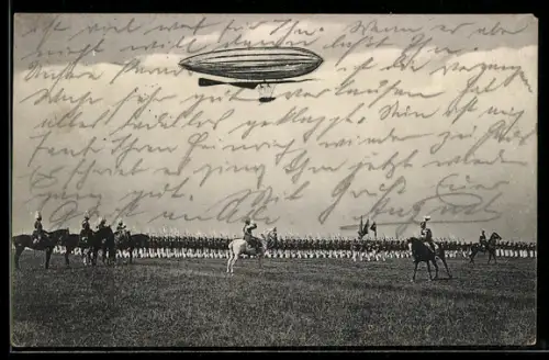 AK Zeppelin im Fluge über einer Kavallerie-Abteilung