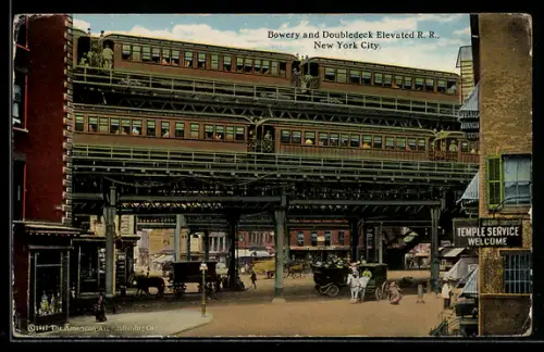 AK New York City, Bowery and Doubledeck Elevated R. R., U-Bahn