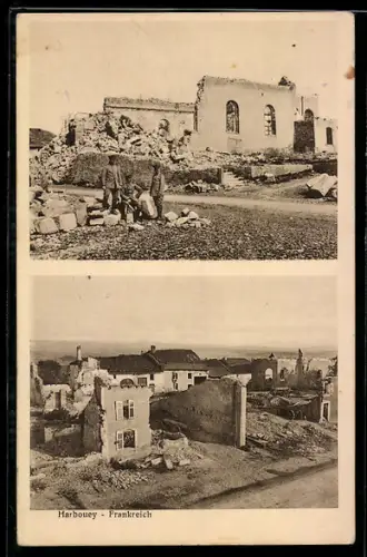 AK Harbouey, Zerstörte Häuser und Trümmer