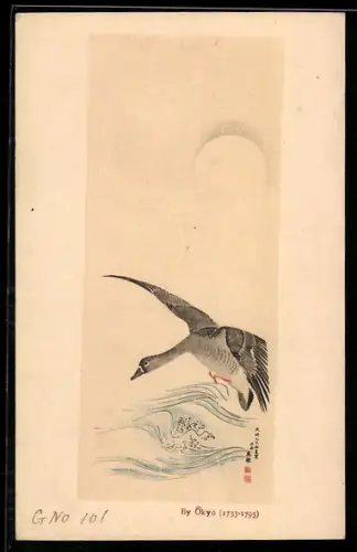 Künstler-AK Vogel setzt zur Landung im Wasser an