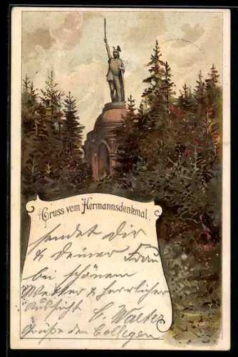 Lithographie Hermannsdenkmal, Mit angrenzendem Wald