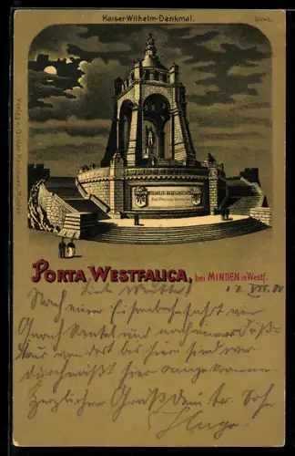 Lithographie Porta Westfalica, Kaiser Wilhelm-Denkmal