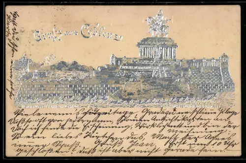 Relief-AK Coblenz, Kaiser Wilhelm-Denkmal am Deutschen Eck, Wilhelm der Grosse