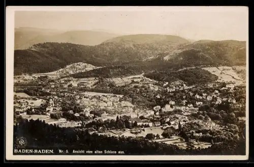 Foto-AK NPG Nr. 5: Baden-Baden, Totalansicht vom alten Schloss aus gesehen