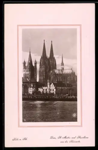 Foto-AK NPG Nr. 19: Köln a. Rh., Dom, St. Martin und Stapelhaus von der Rheinseite aus gesehen