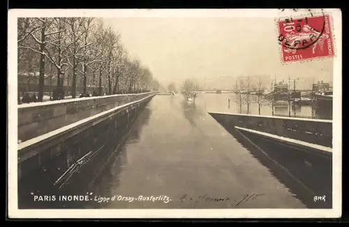 AK Paris, Ligne d`Orsay-Austerlitz inondée