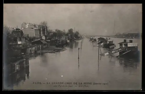 AK Paris, la grande crue de la Seine, janvier 1910, le Point-du-Jour, Eiffel-Turm, Hochwasser