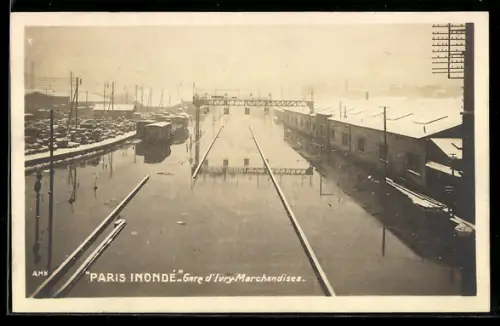 AK Ivry, Paris inondé, Gare d`Ivry Marchandises, Hochwasser