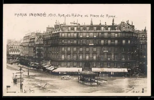 AK Paris, Inondation 1910, Rue du Hâvre et Place de Rome