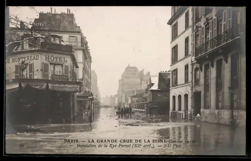 AK Paris, La Grande Crue de la Seine 1910, Inondation de la Rue Parrot