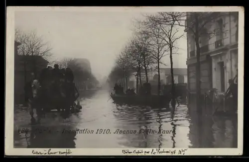 AK Paris, inondation 1910, avenue Félix-Faure, Hochwasser