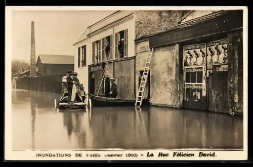 AK Paris, Inondations de janvier 1910, La rue Félicien David