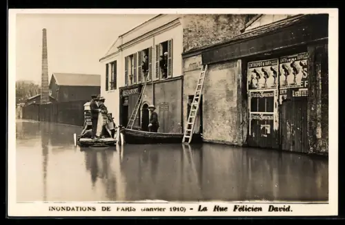 AK Paris, Inondations de janvier 1910, La rue Félicien David