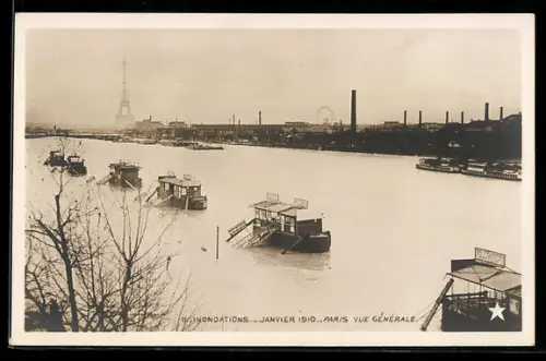 AK Paris, Inondations 1910, Vue Générale, Totale bei Hochwasser mit Eiffelturm
