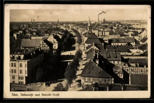 AK Tilsit, Teilansicht und Deutsche Strasse