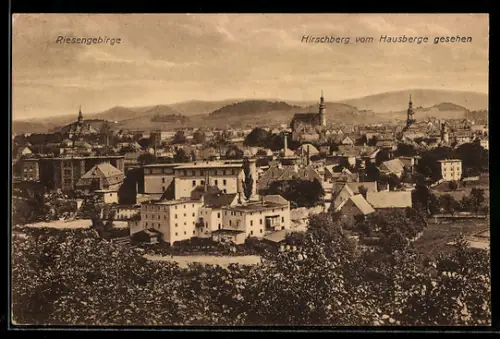 AK Hirschberg, Ortsansicht vom Hausberg aus gesehen
