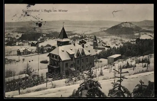 AK Krummhübel i. Rsgb., Ortsansicht im Wnter