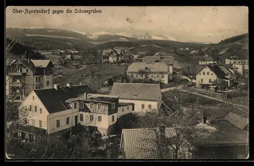 AK Ober-Agnetendorf, Ortsansicht gegen die Schneegruben